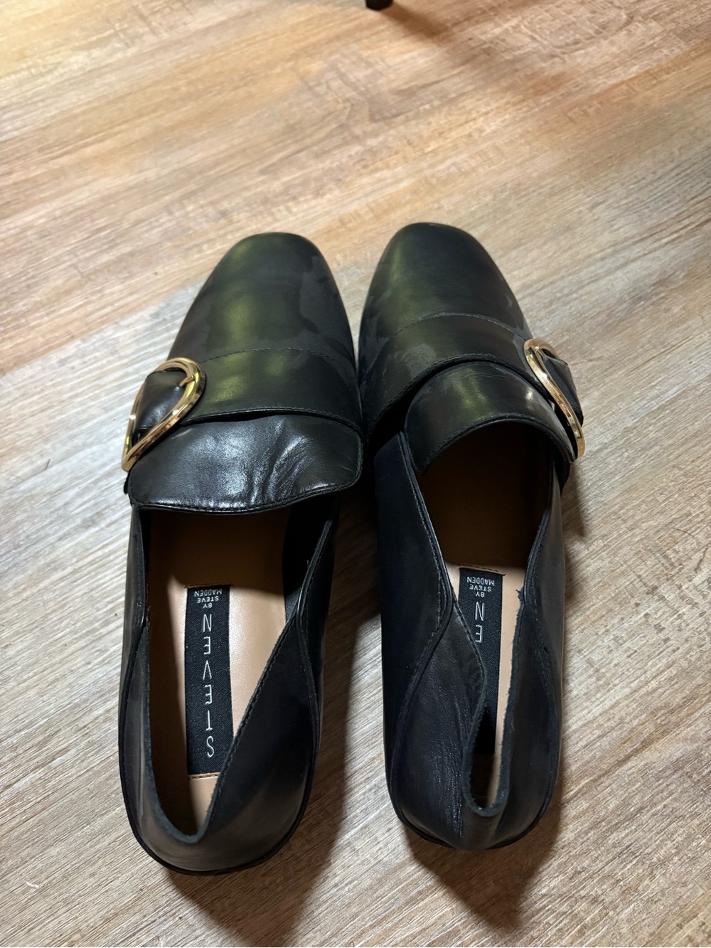 Black Leather Buckle Loafers